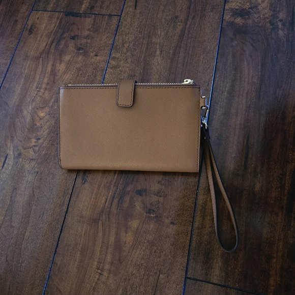 Michael Kors Jet Set Travel Large Double Zip Phone Wallet Wristlet Brown Luggage - Picture 4 of 12